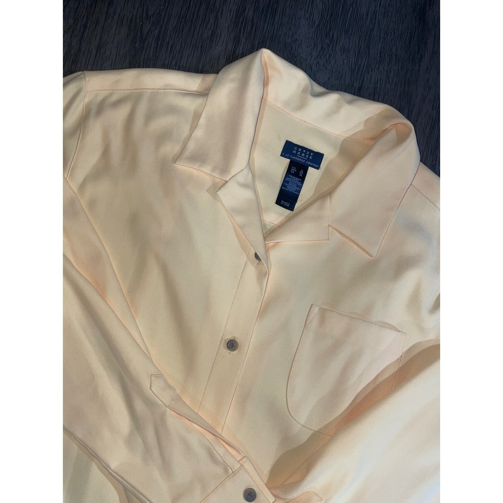 Crazy Horse Women Size XL Yellow Button Down Shirt Long Sleeve Pocket Blouse